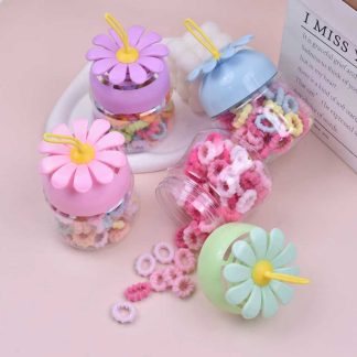 Daisy-Lid Jar of Scrunchie Hair Rings