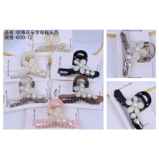 Pearl Flower Lettered-Tag Hair Claw